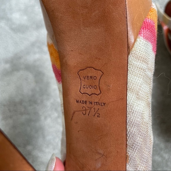 Missoni Multicolor Ikat Printed Fabric Leather Slingback Peep Toe Platform Heels - Picture 7 of 10